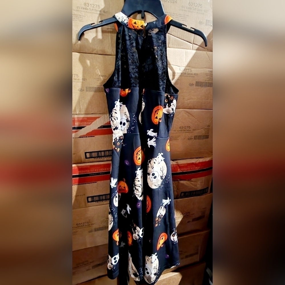 Bbonfinedress Halloween Black All-Over Print Sleeveless Dress Women's XS EUC - Picture 2 of 9